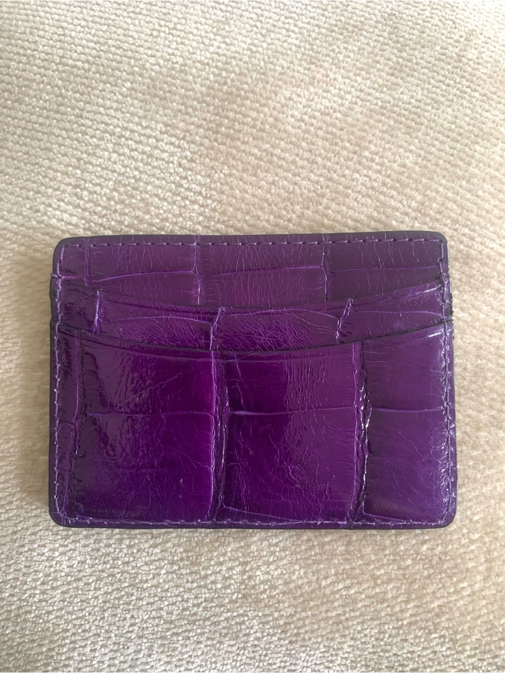 Made in USA Purple Shiny Glazed Alligator Leather 5 Pocket Credit Card Case
